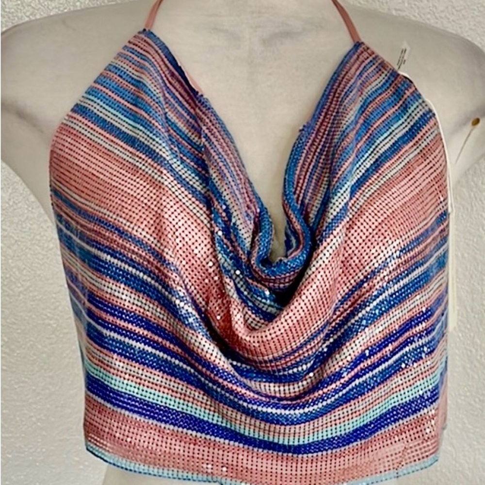 Ramy Brook Pink and Blue Striped Crop Top